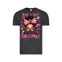 Vintage Black just a girl who loves pink christmas messy bun Vintage Tee - texasbilliewilder