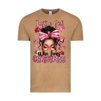 Just A Girl Who Loves Pink Christmas Messy Bun Vintage Tee | Teevron