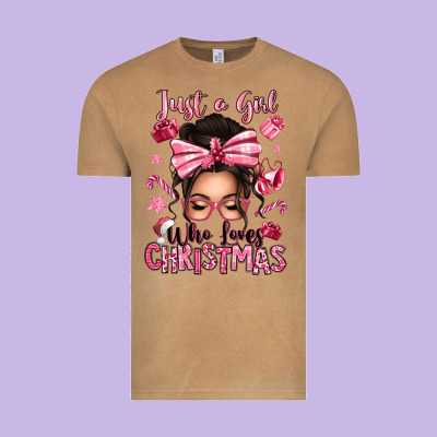 Just A Girl Who Loves Pink Christmas Messy Bun Vintage Tee Designed By Texasbilliewilder