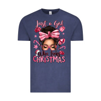 Vintage Denim just a girl who loves pink christmas messy bun Vintage Tee - texasbilliewilder