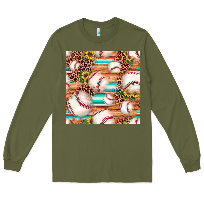 Baseball Leopard Sunflower Seamless Pattern Long Sleeve Tee by JahusDesignShop | Teevron