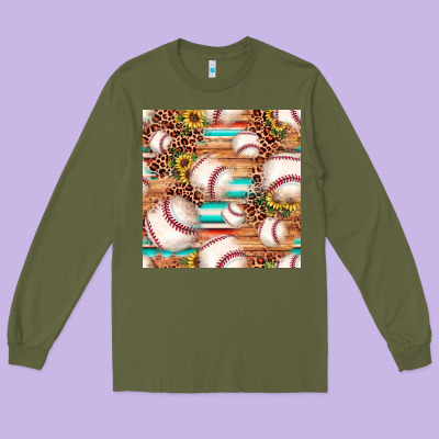 Baseball Leopard Sunflower Seamless Pattern Long Sleeve Tee Designed By Jahusdesignshop