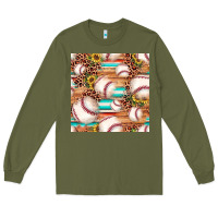 Army Green baseball leopard sunflower seamless pattern Long Sleeve Tee - JahusDesignShop