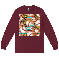 Burgundy baseball leopard sunflower seamless pattern Long Sleeve Tee - JahusDesignShop