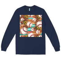 Navy baseball leopard sunflower seamless pattern Long Sleeve Tee - JahusDesignShop