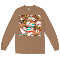 Toasted Coconut baseball leopard sunflower seamless pattern Long Sleeve Tee - JahusDesignShop
