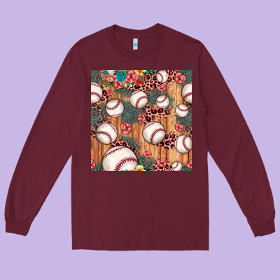 Baseball Leopard Seamless Pattern Long Sleeve Tee Designed By Jahusdesignshop