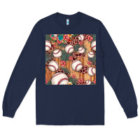 Navy baseball leopard seamless pattern Long Sleeve Tee - JahusDesignShop