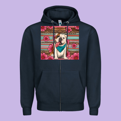 British Bulldog Floral Serape Tumbler Zipper Hoodie Designed By Artiststas