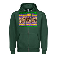Sports Green mardi gras leopard Zipper Hoodie - AdoDesignShop