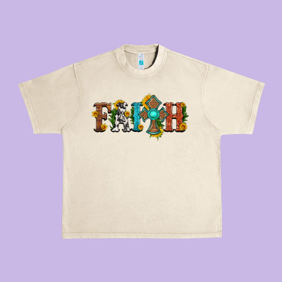 Faith With Cross And Sunflower Urban Heavy Tee Designed By Hra Design Shop