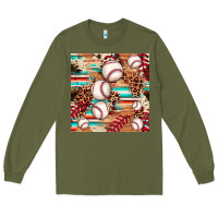 Army Green baseball leopard cowhide turquoise seamless pattern Long Sleeve Tee - JahusDesignShop