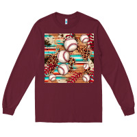 Burgundy baseball leopard cowhide turquoise seamless pattern Long Sleeve Tee - JahusDesignShop