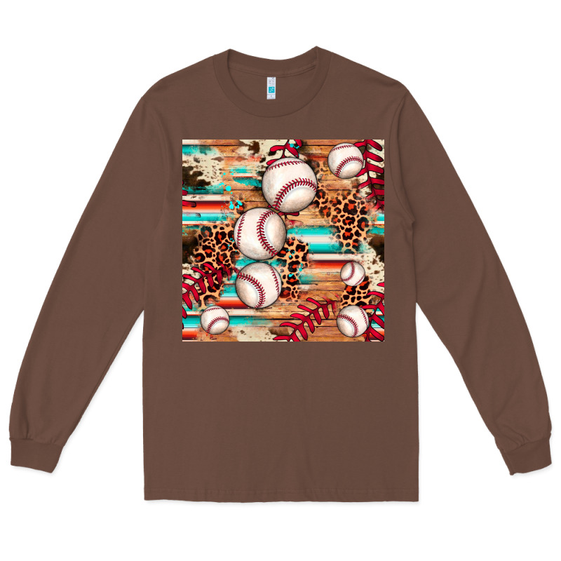 Baseball Leopard Cowhide Turquoise Seamless Pattern Long Sleeve Tee by JahusDesignShop | Teevron