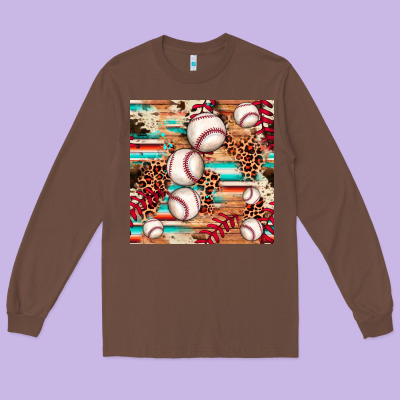 Baseball Leopard Cowhide Turquoise Seamless Pattern Long Sleeve Tee Designed By Jahusdesignshop