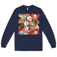 Navy baseball leopard cowhide turquoise seamless pattern Long Sleeve Tee - JahusDesignShop