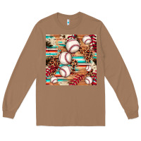 Toasted Coconut baseball leopard cowhide turquoise seamless pattern Long Sleeve Tee - JahusDesignShop