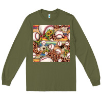 Army Green baseball leopard cowhide sunflower seamless pattern Long Sleeve Tee - JahusDesignShop