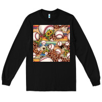 Black baseball leopard cowhide sunflower seamless pattern Long Sleeve Tee - JahusDesignShop