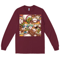 Burgundy baseball leopard cowhide sunflower seamless pattern Long Sleeve Tee - JahusDesignShop