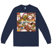 Navy baseball leopard cowhide sunflower seamless pattern Long Sleeve Tee - JahusDesignShop