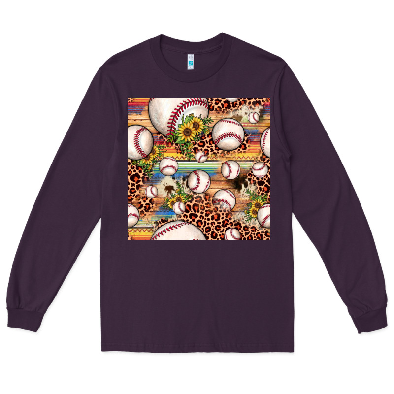 Baseball Leopard Cowhide Sunflower Seamless Pattern Long Sleeve Tee by JahusDesignShop | Teevron