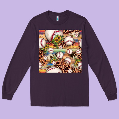 Baseball Leopard Cowhide Sunflower Seamless Pattern Long Sleeve Tee Designed By Jahusdesignshop