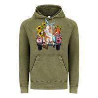 Vintage Olive easter truck with bunny sunflowers and eggs Vintage Hoodie - RanaPortraitStore