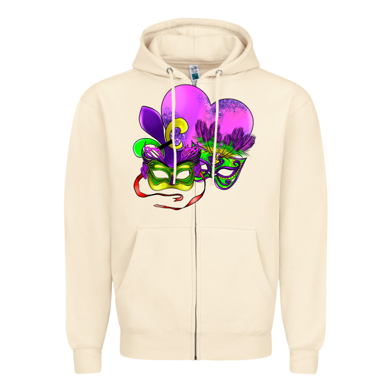 Mardi Gras Heart And Mask Zipper Hoodie by AdoDesignShop | Teevron