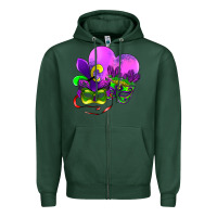 Sports Green mardi gras heart and mask Zipper Hoodie - AdoDesignShop