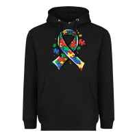 Black autism puzzle ribbon Heavyweight Hoodie - MaliasSmallBusiness