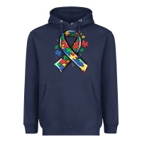 Navy autism puzzle ribbon Heavyweight Hoodie - MaliasSmallBusiness