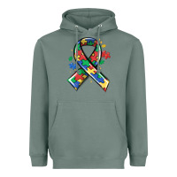 Sage autism puzzle ribbon Heavyweight Hoodie - MaliasSmallBusiness