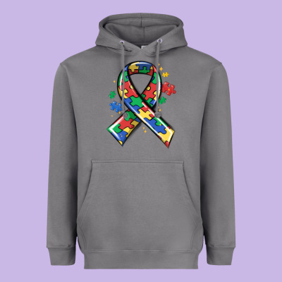 Autism Puzzle Ribbon Heavyweight Hoodie Designed By Maliassmallbusiness