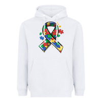 White autism puzzle ribbon Heavyweight Hoodie - MaliasSmallBusiness