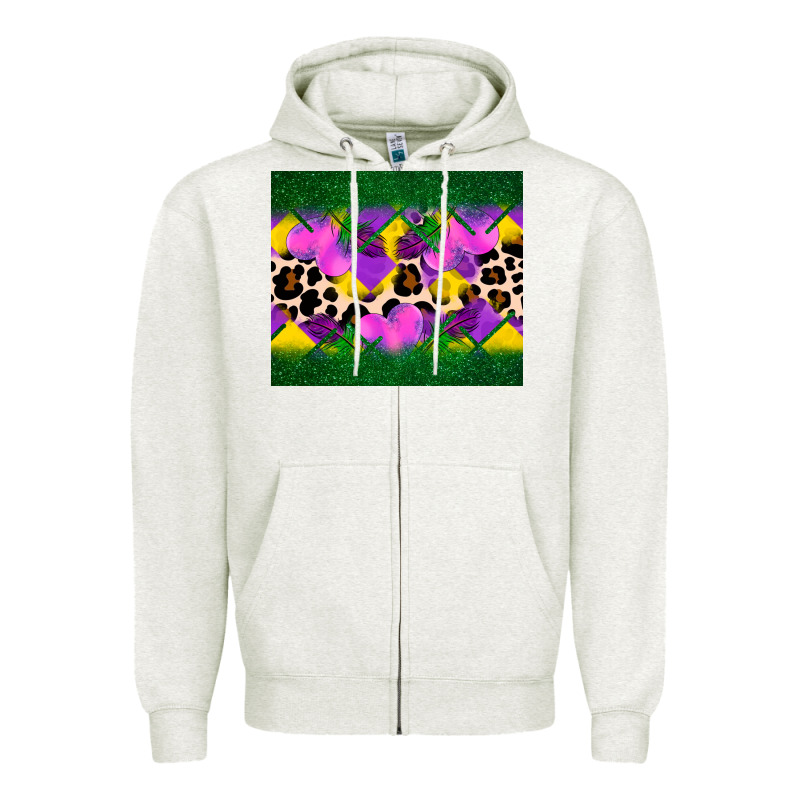 Mardi Gras Leopard And Heart Zipper Hoodie by AdoDesignShop | Teevron