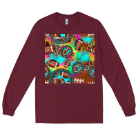 Burgundy football tie dye gemstone sunflower seamless pattern Long Sleeve Tee - JahusDesignShop
