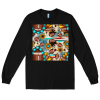 Black football cowhide sunflower seamless pattern Long Sleeve Tee - JahusDesignShop