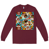 Burgundy football cowhide sunflower seamless pattern Long Sleeve Tee - JahusDesignShop