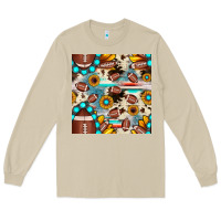 Mushroom football cowhide sunflower seamless pattern Long Sleeve Tee - JahusDesignShop