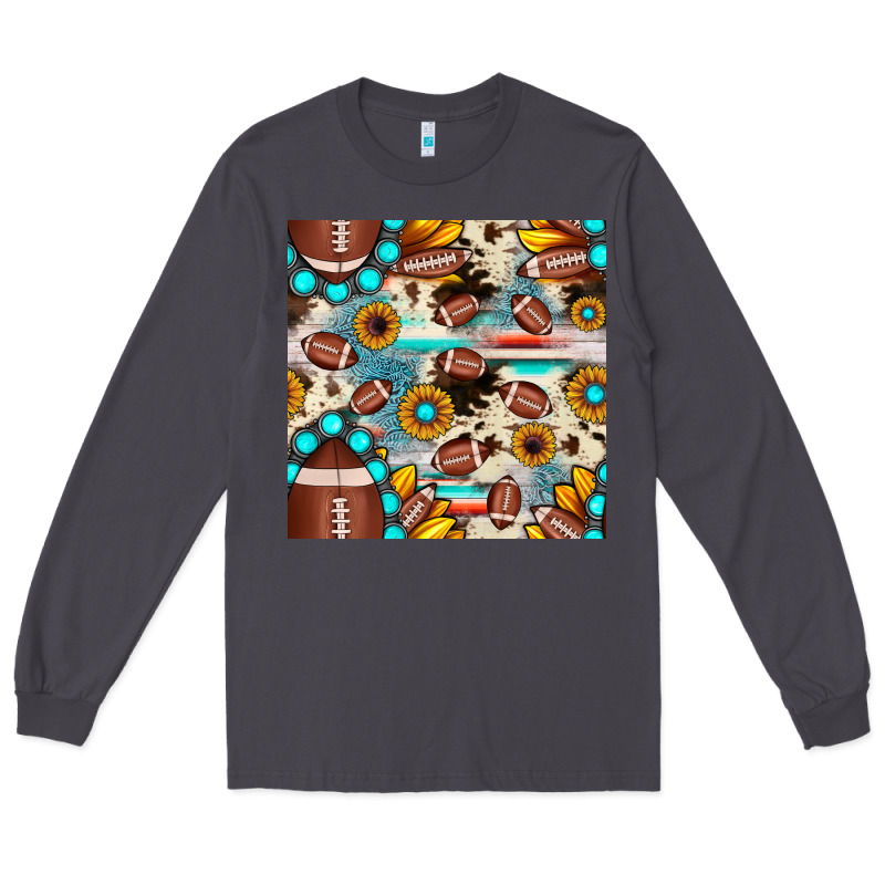 Football Cowhide Sunflower Seamless Pattern Long Sleeve Tee by JahusDesignShop | Teevron