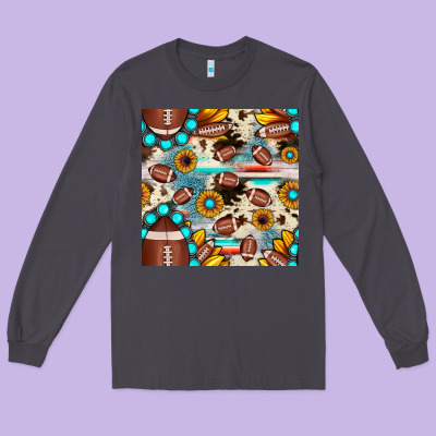 Football Cowhide Sunflower Seamless Pattern Long Sleeve Tee Designed By Jahusdesignshop
