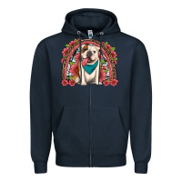 Navy english bulldog floral rainbow Zipper Hoodie - Artiststas