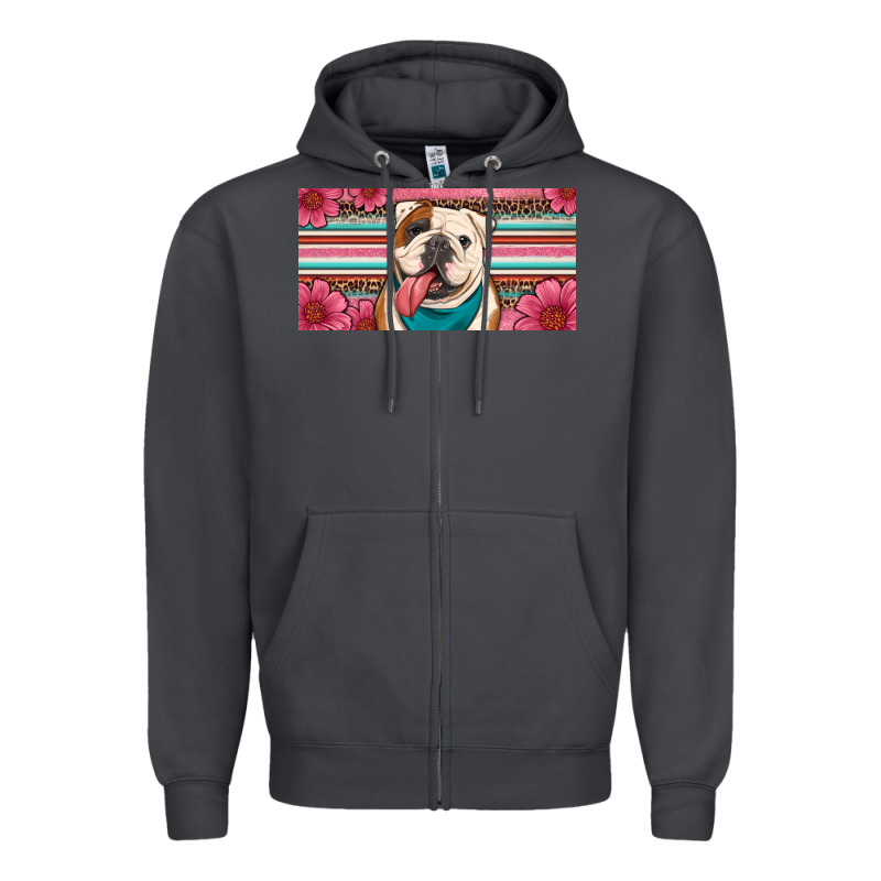 English Bulldog Floral License Plate Zipper Hoodie by Artiststas | Teevron