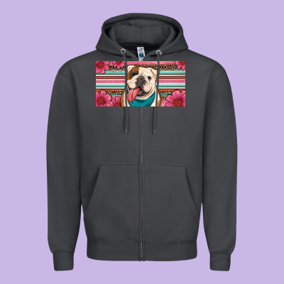 English Bulldog Floral License Plate Zipper Hoodie Designed By Artiststas