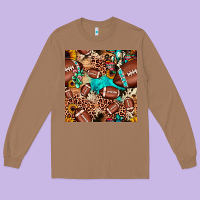 Football Cactus Sunflower Seamless Pattern Long Sleeve Tee Designed By Jahusdesignshop