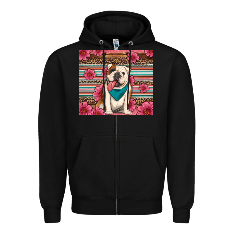 British Bulldog Floral Serape Zipper Hoodie by Artiststas | Teevron