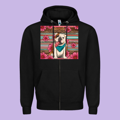 British Bulldog Floral Serape Zipper Hoodie Designed By Artiststas