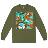 Army Green baseball turquoise sunflower seamless pattern Long Sleeve Tee - JahusDesignShop