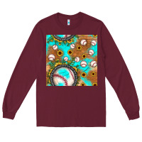 Burgundy baseball turquoise sunflower seamless pattern Long Sleeve Tee - JahusDesignShop